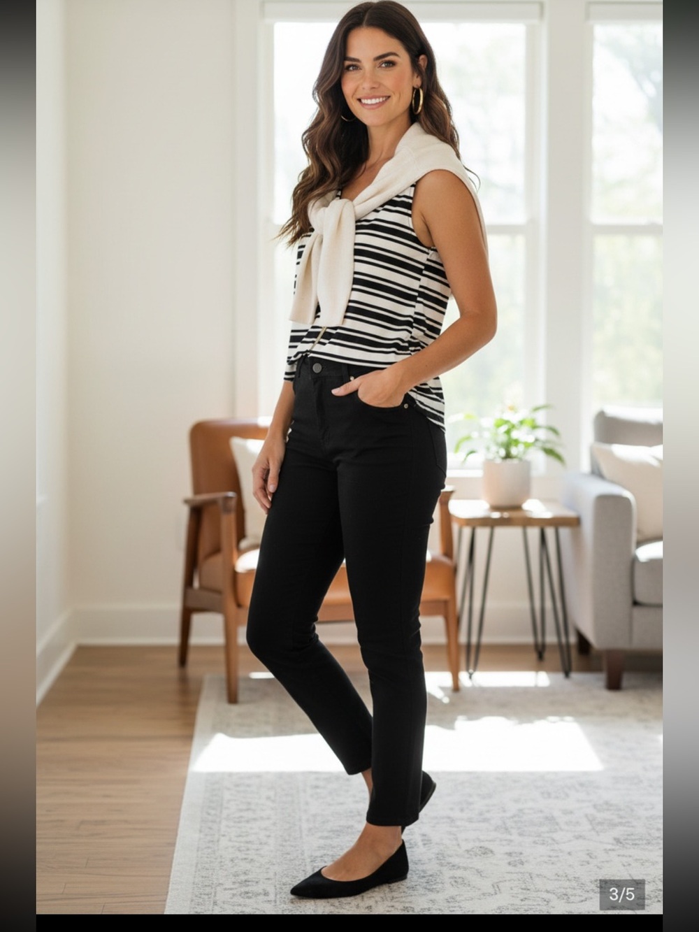 Express Black & White Striped Sleeveless V-Neck Top S/M
